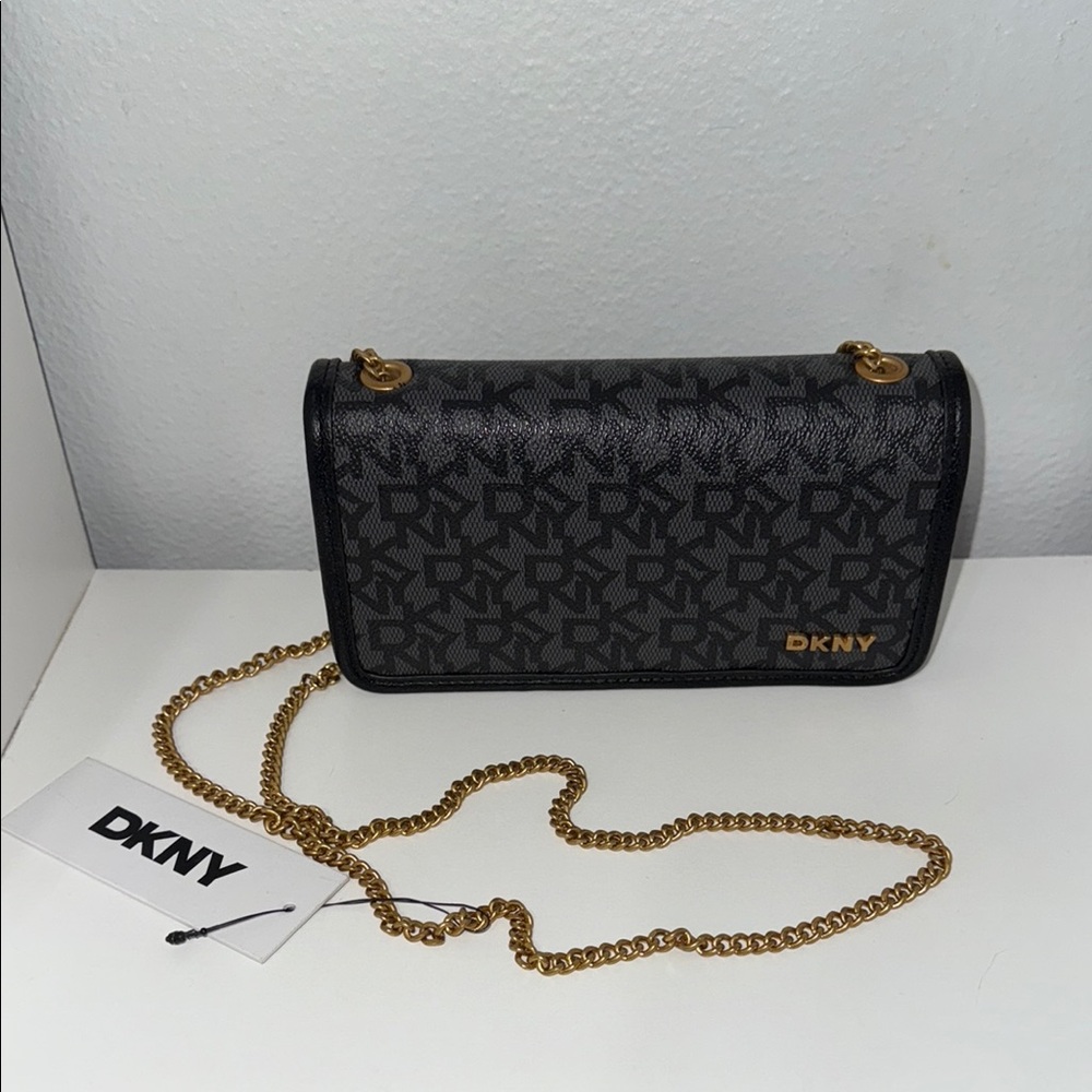 DKNY Black Crossbody Bag with Gold Toned Chain-NWT